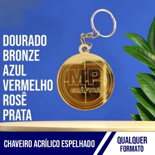 Chaveiro em acrílico espelhado dourado